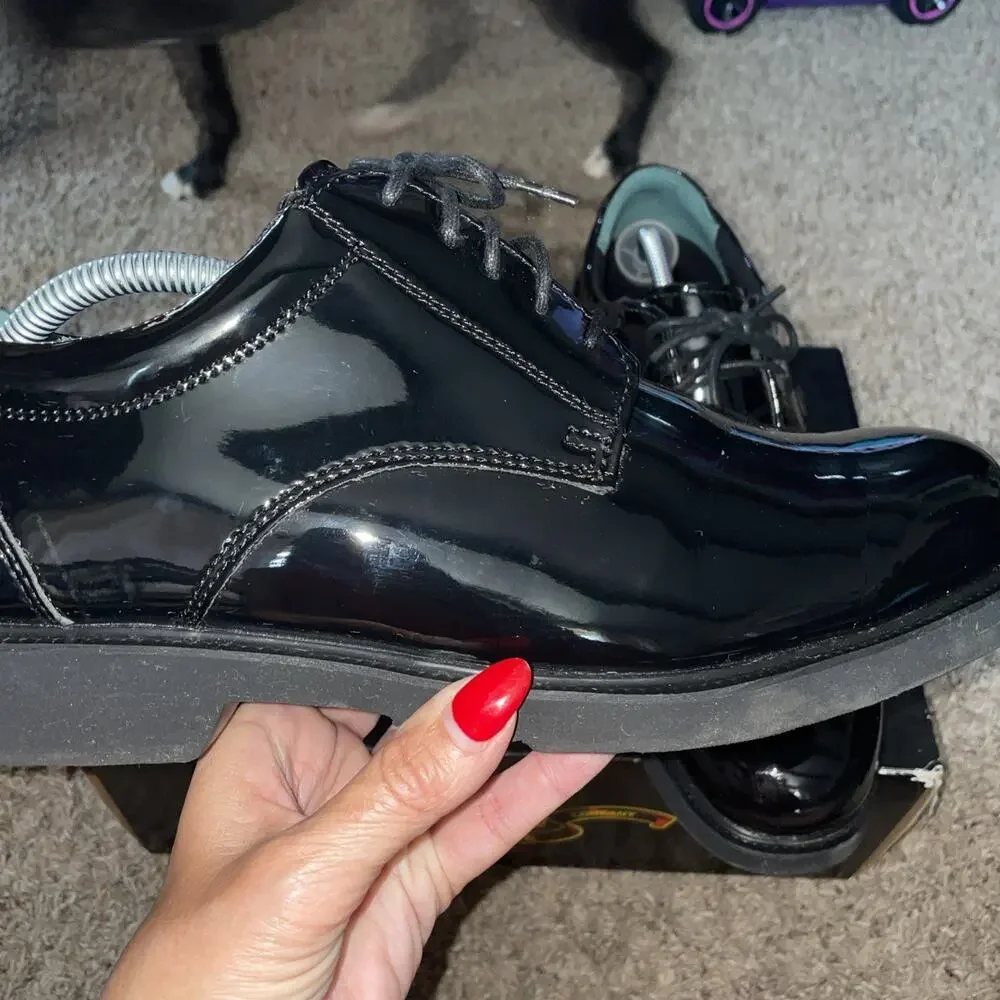Thorogood Mens Poromeric Oxford Cop Fire Uniform Shoes Black Patent Sz Mens 12 M